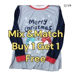 Christmas Size XXL Polar Bear Long Sleeve Silky Pajama Shirt Gray Blue Red New